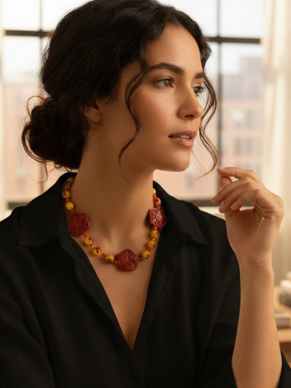 Vintage Red and Yellow Beaded Necklace